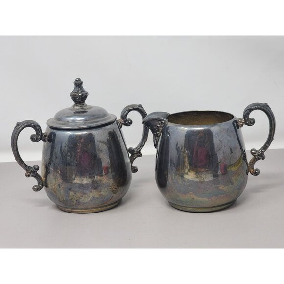 Vintage William Rogers Spring Flower 2032 Silver-Plated Creamer & Sugar Bowl Set - Picture 1 of 16